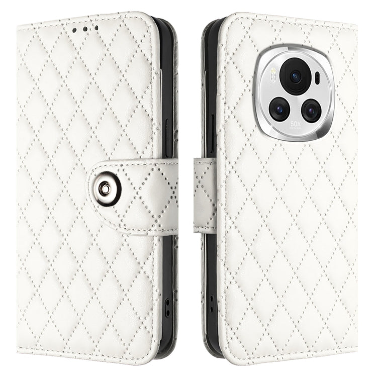 For Honor Magic6 Rhombic Texture Flip Leather Phone Case with Lanyard