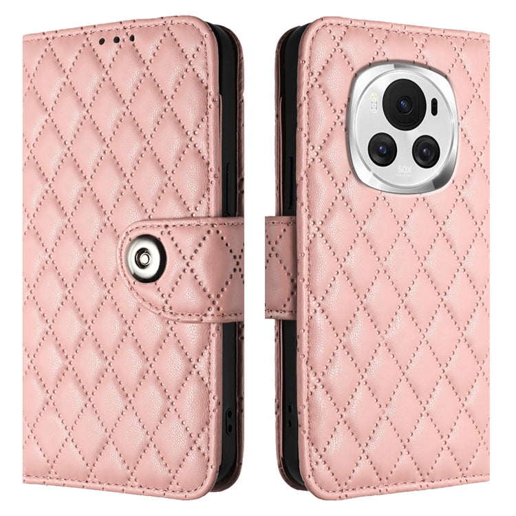 For Honor Magic6 Rhombic Texture Flip Leather Phone Case with Lanyard