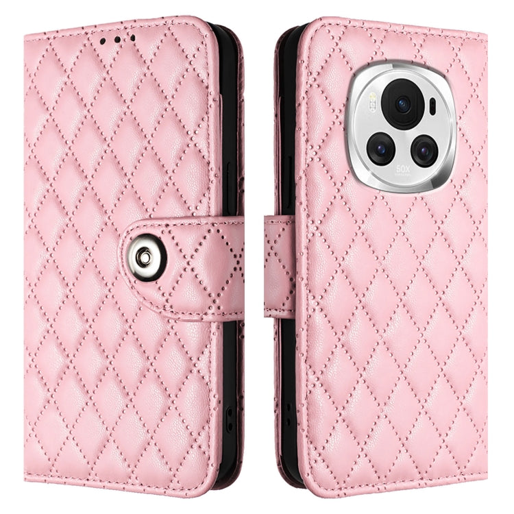 For Honor Magic6 Rhombic Texture Flip Leather Phone Case with Lanyard