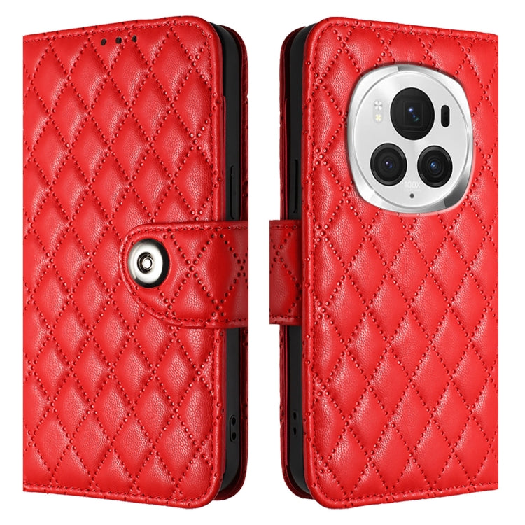 For Honor Magic6 Pro Rhombic Texture Flip Leather Phone Case with Lanyard