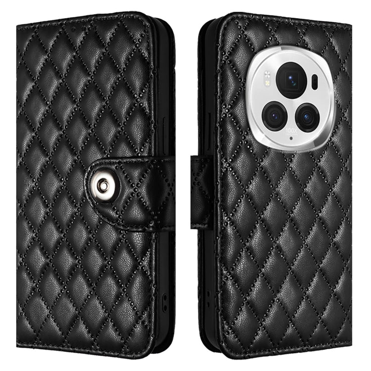 For Honor Magic6 Pro Rhombic Texture Flip Leather Phone Case with Lanyard