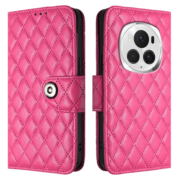 For Honor Magic6 Pro Rhombic Texture Flip Leather Phone Case with Lanyard