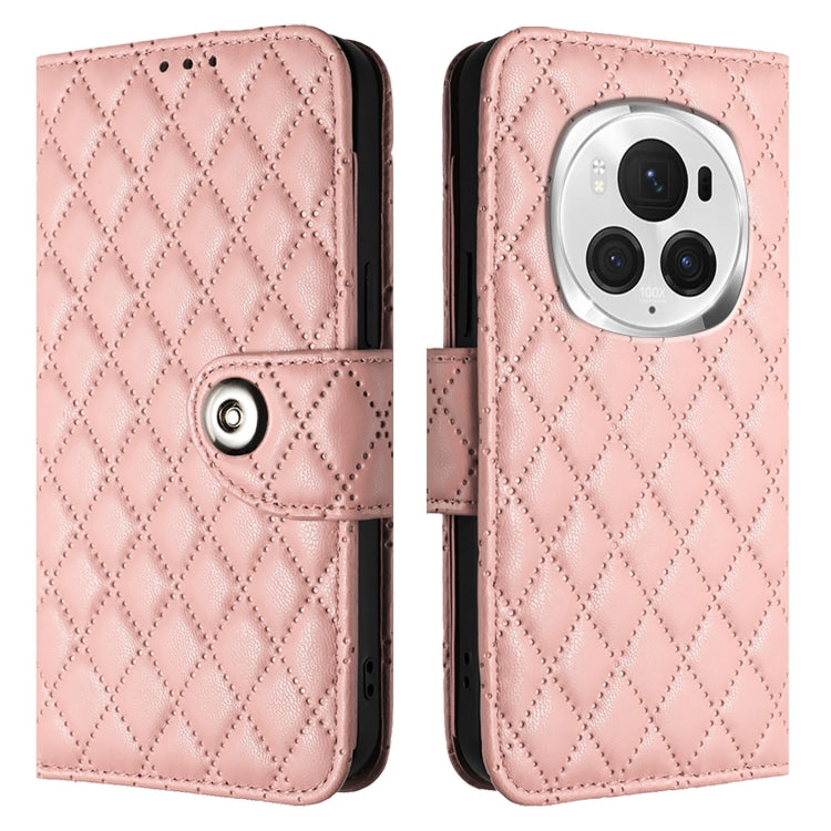 For Honor Magic6 Pro Rhombic Texture Flip Leather Phone Case with Lanyard