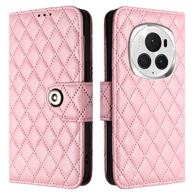 For Honor Magic6 Pro Rhombic Texture Flip Leather Phone Case with Lanyard