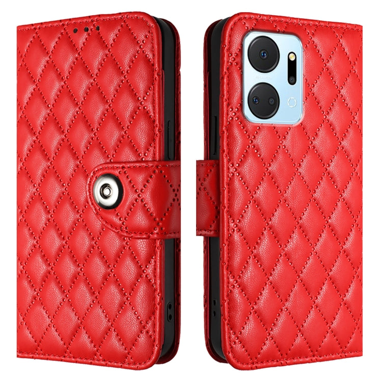 For Honor X7a / Play7T Rhombic Texture Flip Leather Phone Case with Lanyard