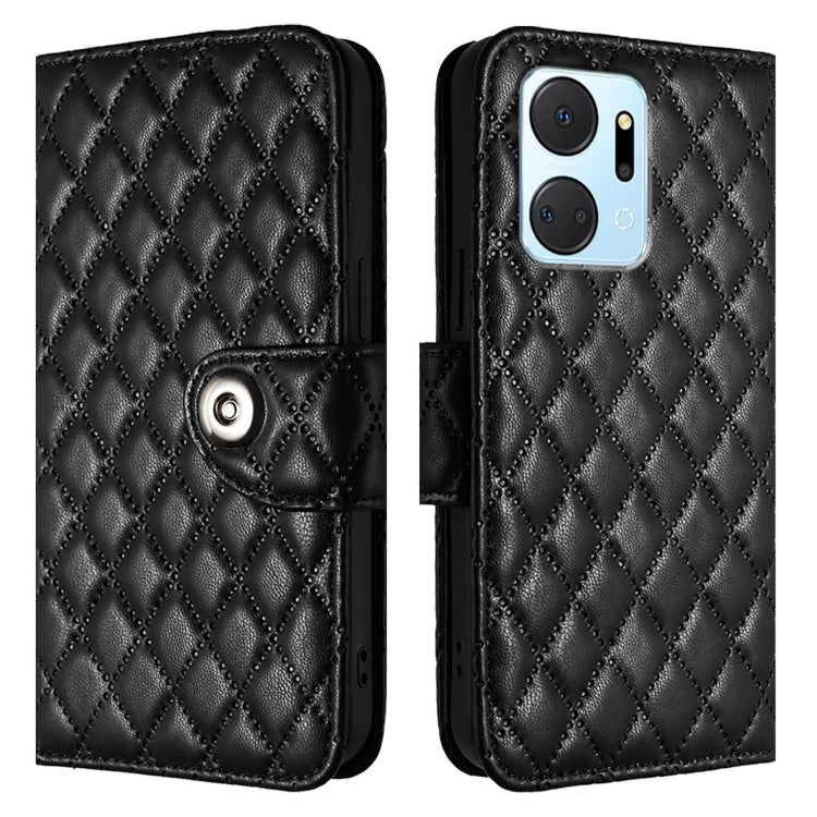 For Honor X7a / Play7T Rhombic Texture Flip Leather Phone Case with Lanyard