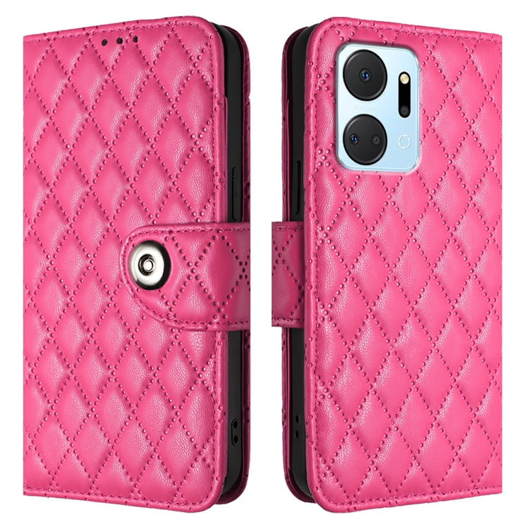 For Honor X7a / Play7T Rhombic Texture Flip Leather Phone Case with Lanyard
