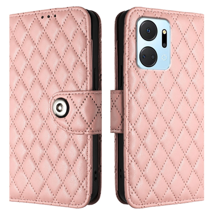 For Honor X7a / Play7T Rhombic Texture Flip Leather Phone Case with Lanyard