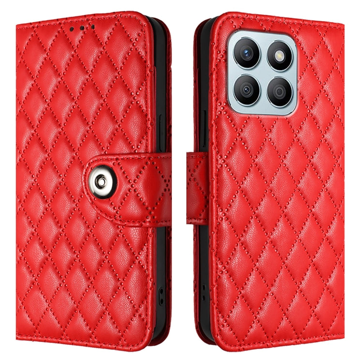 For Honor X8b Rhombic Texture Flip Leather Phone Case with Lanyard