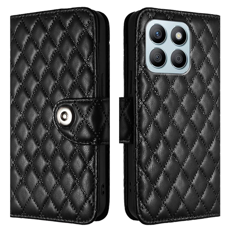 For Honor X8b Rhombic Texture Flip Leather Phone Case with Lanyard