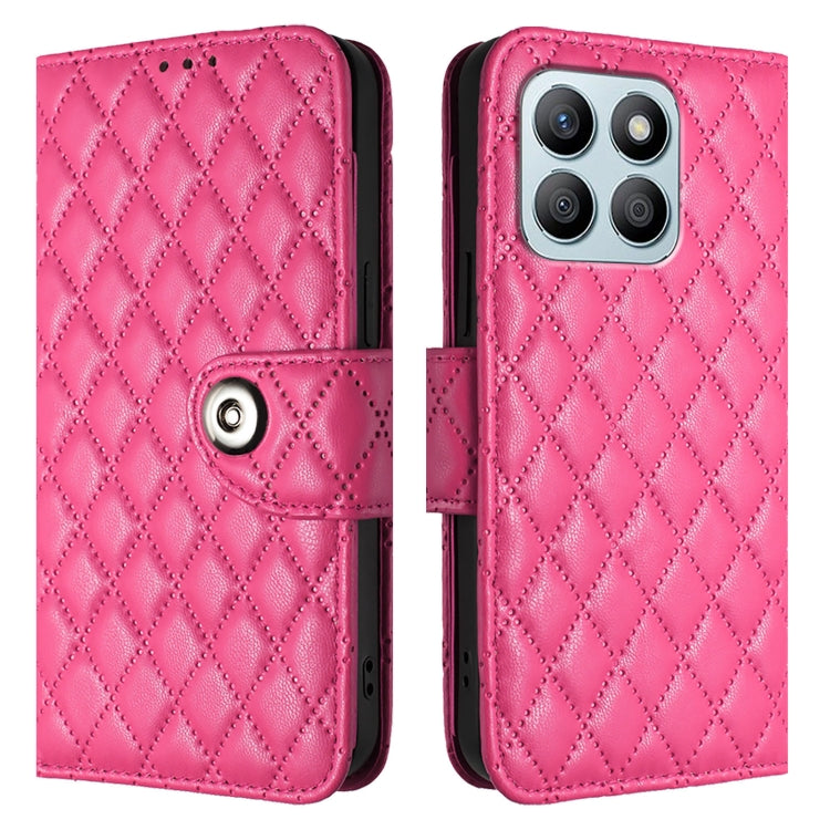 For Honor X8b Rhombic Texture Flip Leather Phone Case with Lanyard