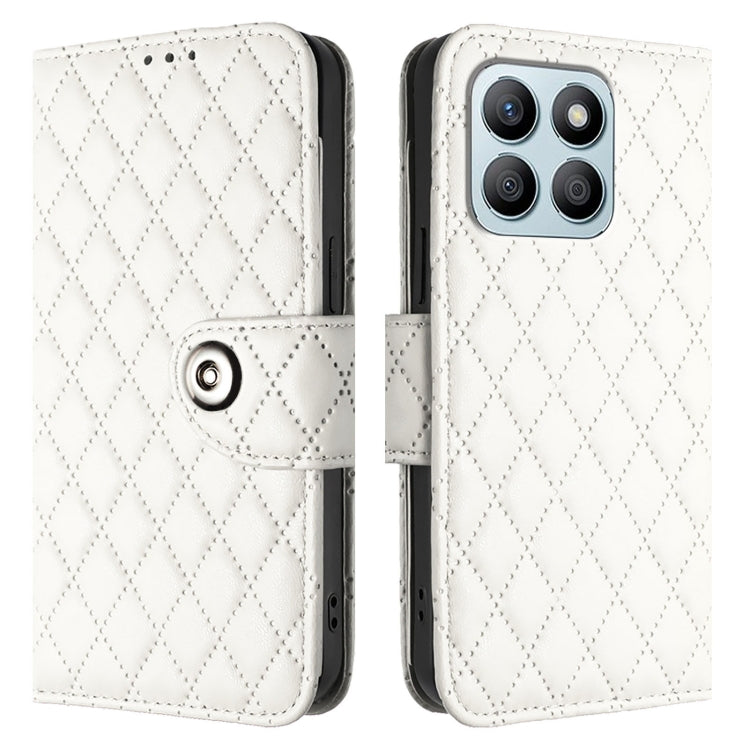 For Honor X8b Rhombic Texture Flip Leather Phone Case with Lanyard