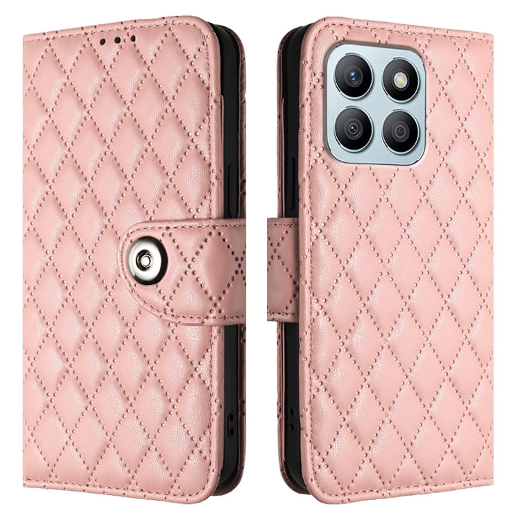 For Honor X8b Rhombic Texture Flip Leather Phone Case with Lanyard