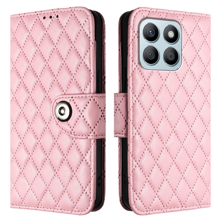 For Honor X8b Rhombic Texture Flip Leather Phone Case with Lanyard