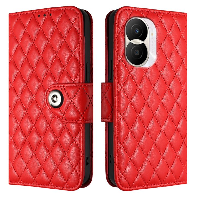 For Honor X40i Rhombic Texture Flip Leather Phone Case with Lanyard