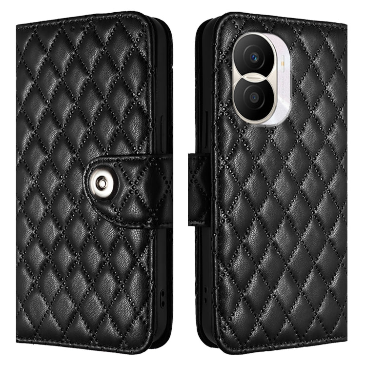 For Honor X40i Rhombic Texture Flip Leather Phone Case with Lanyard