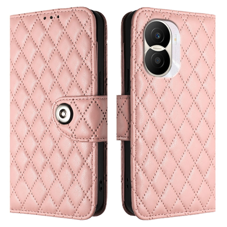 For Honor X40i Rhombic Texture Flip Leather Phone Case with Lanyard