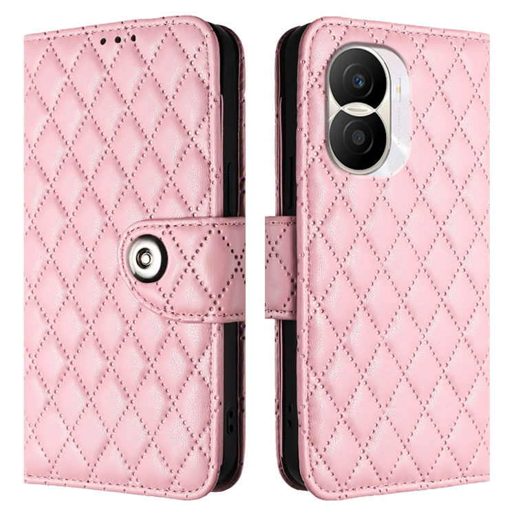 For Honor X40i Rhombic Texture Flip Leather Phone Case with Lanyard
