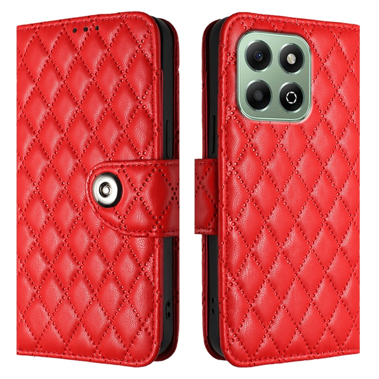 For Honor X6b Rhombic Texture Flip Leather Phone Case with Lanyard