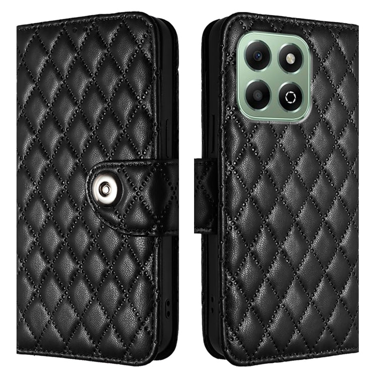 For Honor X6b Rhombic Texture Flip Leather Phone Case with Lanyard