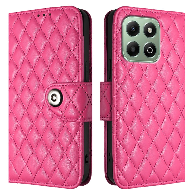 For Honor X6b Rhombic Texture Flip Leather Phone Case with Lanyard