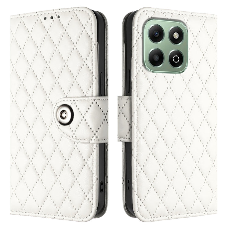 For Honor X6b Rhombic Texture Flip Leather Phone Case with Lanyard