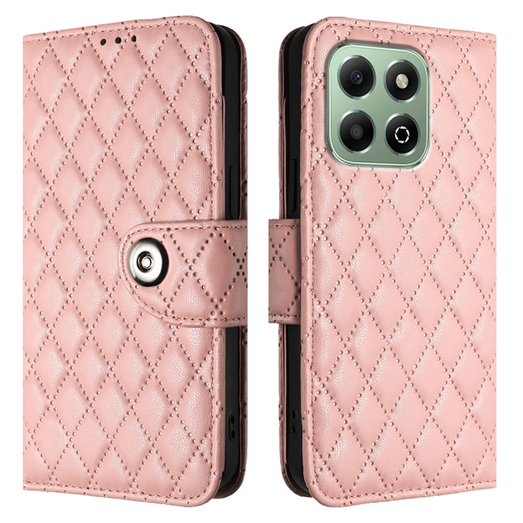 For Honor X6b Rhombic Texture Flip Leather Phone Case with Lanyard