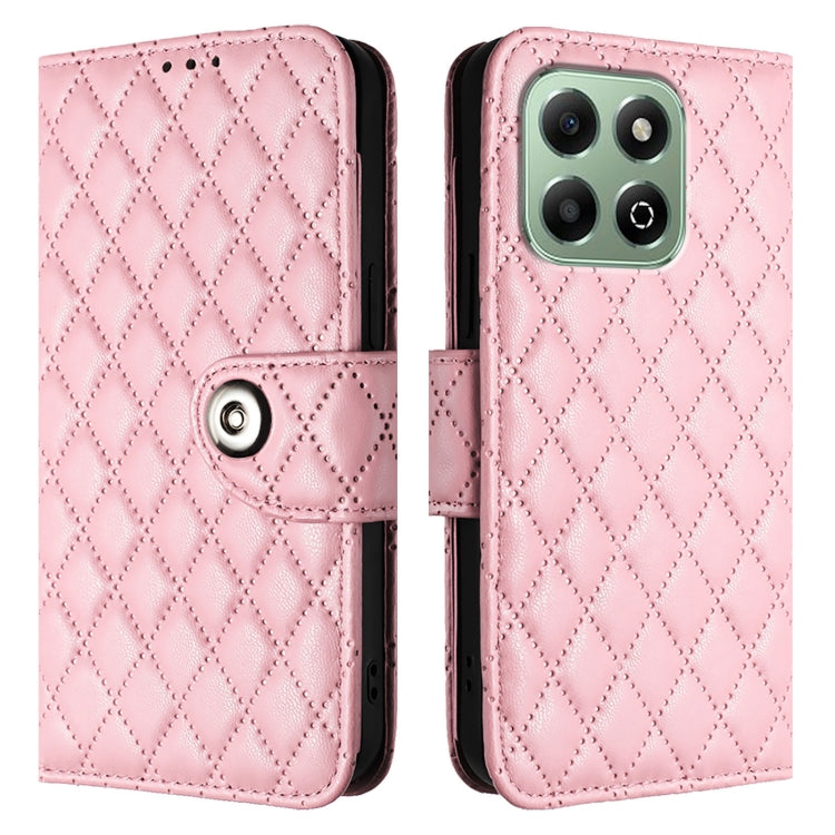 For Honor X6b Rhombic Texture Flip Leather Phone Case with Lanyard