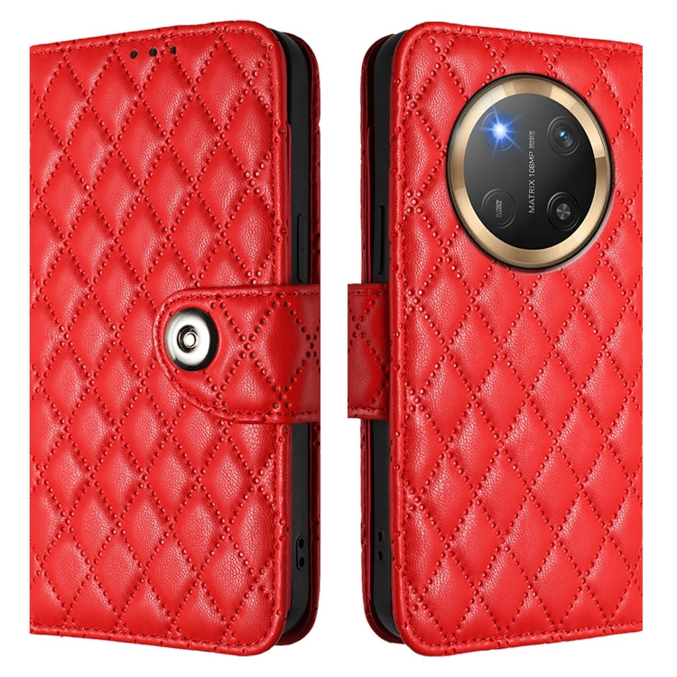 For Honor X9c 5G Global Rhombic Texture Flip Leather Phone Case with Lanyard
