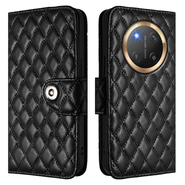For Honor X9c 5G Global Rhombic Texture Flip Leather Phone Case with Lanyard