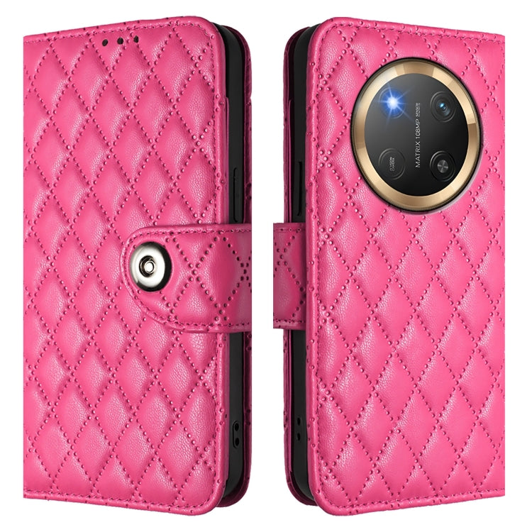 For Honor X9c 5G Global Rhombic Texture Flip Leather Phone Case with Lanyard