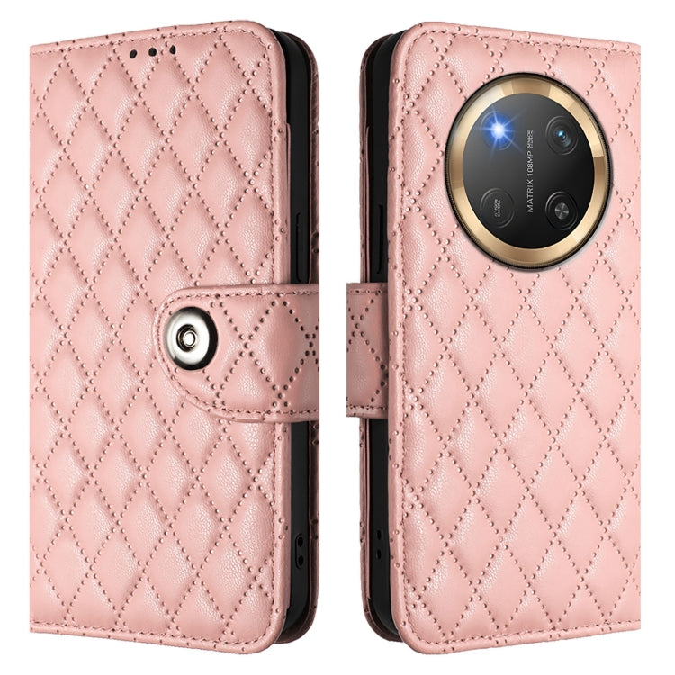 For Honor X9c 5G Global Rhombic Texture Flip Leather Phone Case with Lanyard