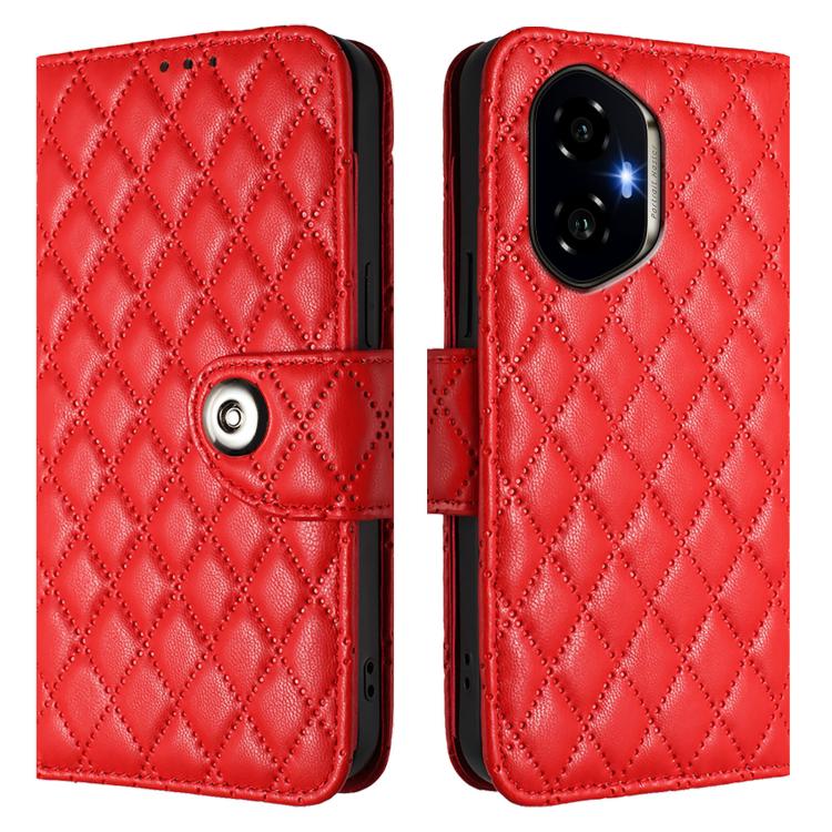 For Honor 300 5G Rhombic Texture Flip Leather Phone Case with Lanyard