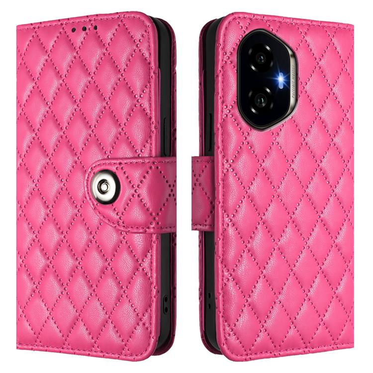 For Honor 300 5G Rhombic Texture Flip Leather Phone Case with Lanyard