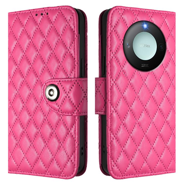 For Honor X9c Smart 5G Global Rhombic Texture Flip Leather Phone Case with Lanyard
