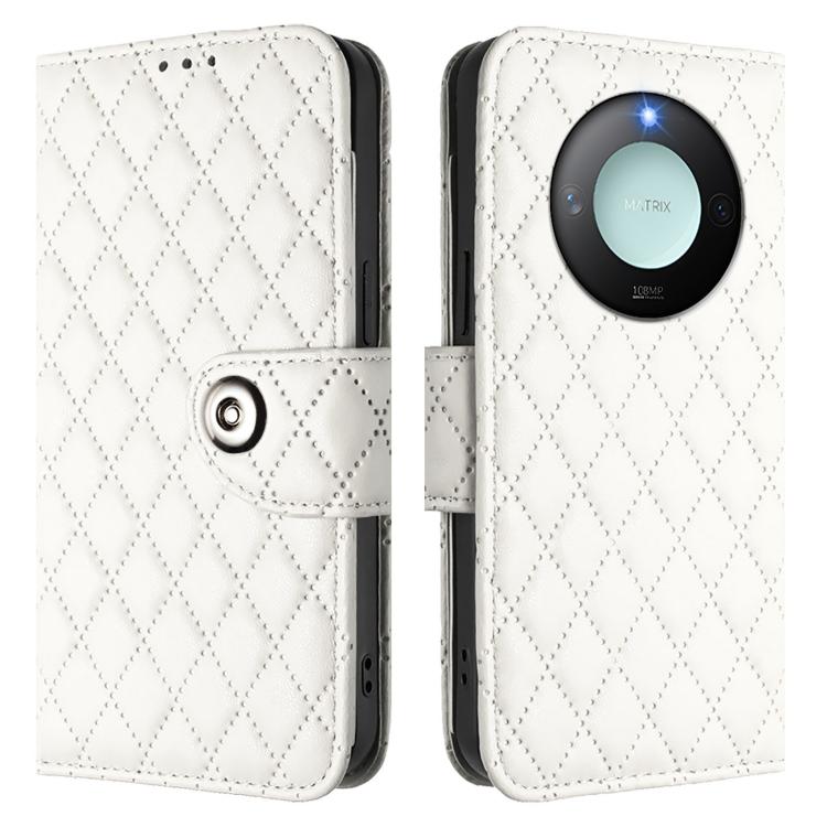 For Honor X9c Smart 5G Global Rhombic Texture Flip Leather Phone Case with Lanyard