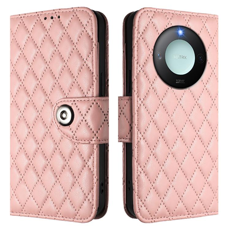 For Honor X9c Smart 5G Global Rhombic Texture Flip Leather Phone Case with Lanyard