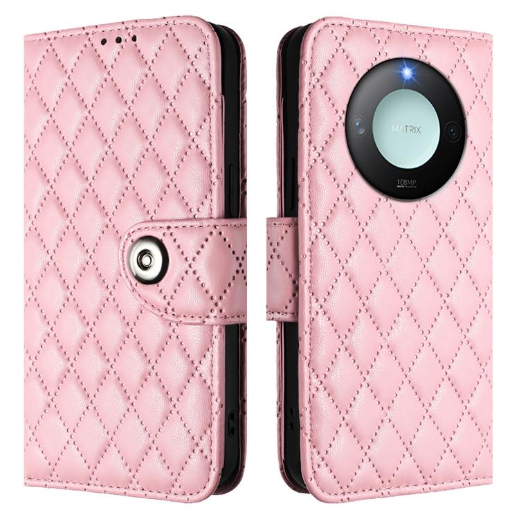For Honor X9c Smart 5G Global Rhombic Texture Flip Leather Phone Case with Lanyard