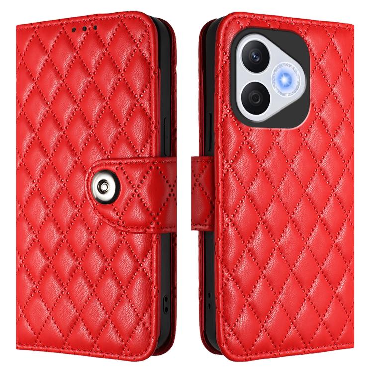 For Honor 400 Lite Global Rhombic Texture Flip Leather Phone Case with Lanyard