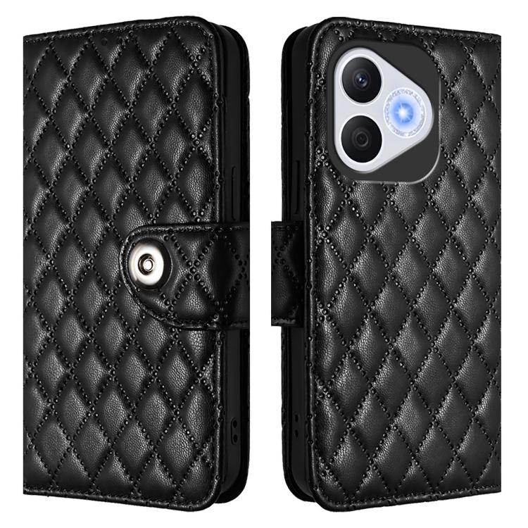 For Honor 400 Lite Global Rhombic Texture Flip Leather Phone Case with Lanyard
