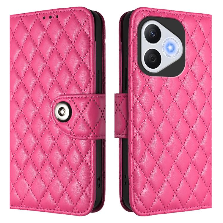 For Honor 400 Lite Global Rhombic Texture Flip Leather Phone Case with Lanyard