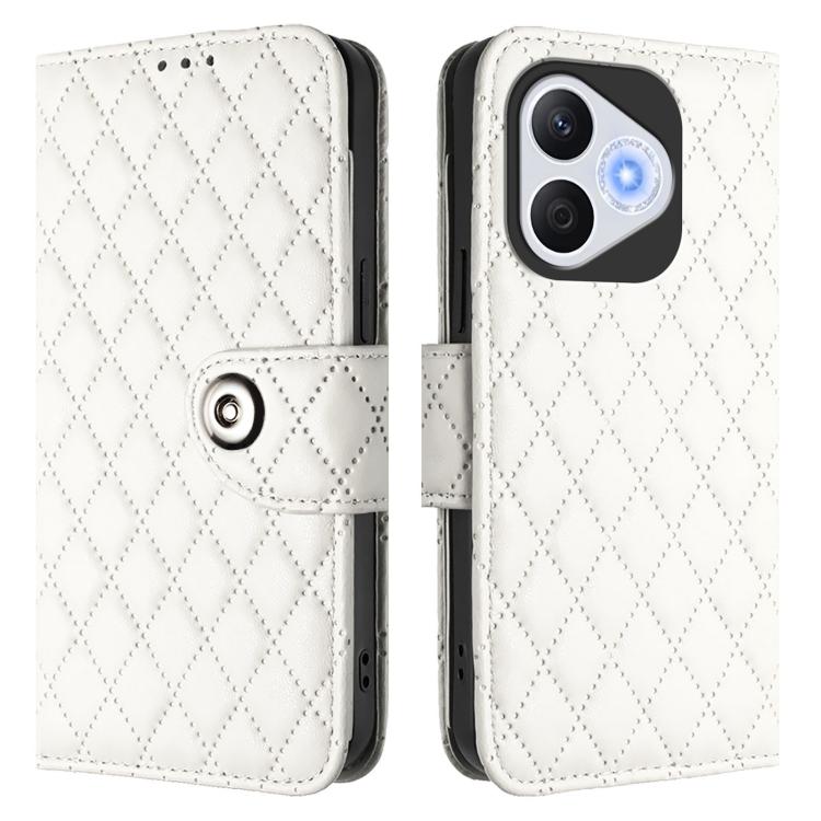For Honor 400 Lite Global Rhombic Texture Flip Leather Phone Case with Lanyard