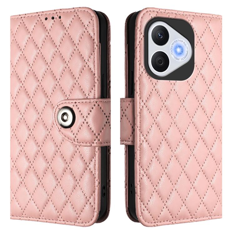 For Honor 400 Lite Global Rhombic Texture Flip Leather Phone Case with Lanyard