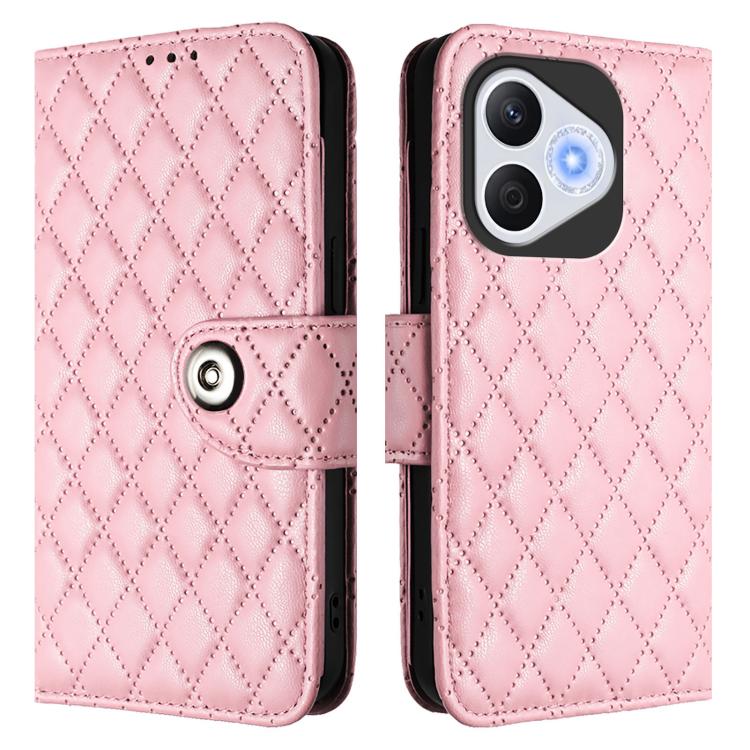 For Honor 400 Lite Global Rhombic Texture Flip Leather Phone Case with Lanyard