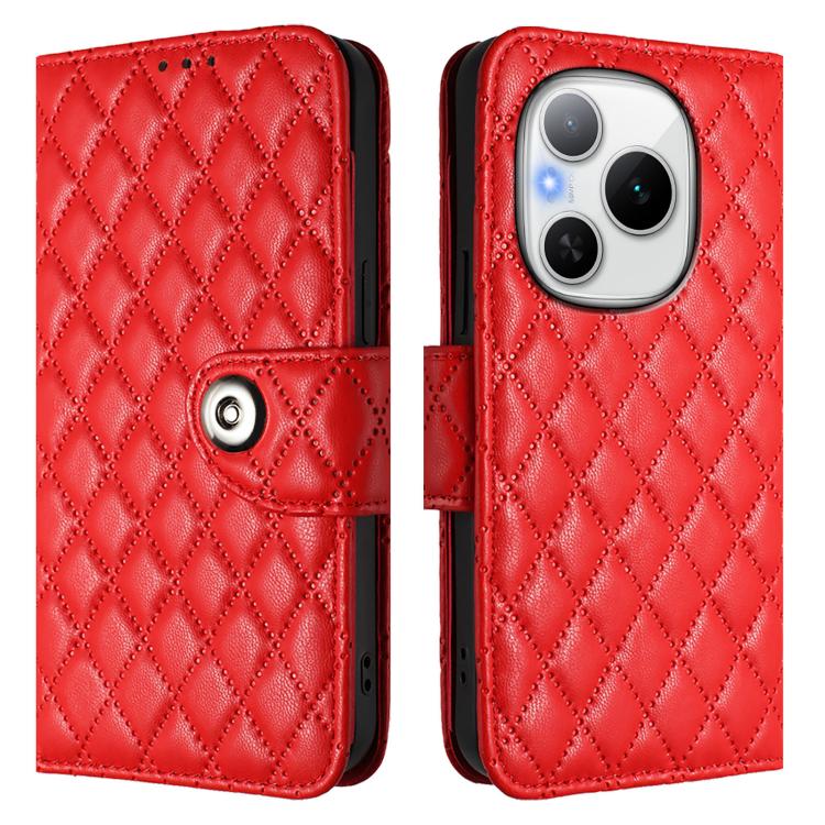 For Honor Power 5G Rhombic Texture Flip Leather Phone Case with Lanyard