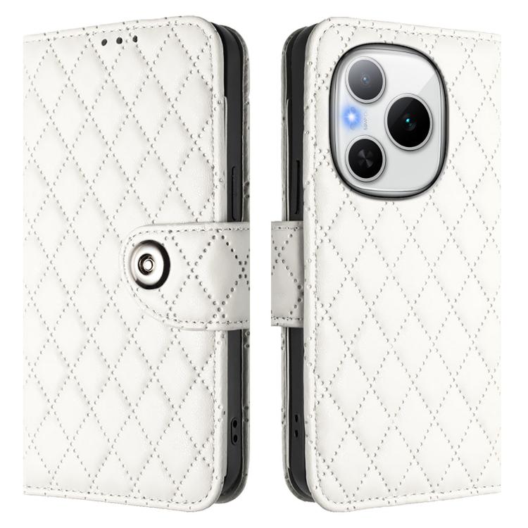 For Honor Power 5G Rhombic Texture Flip Leather Phone Case with Lanyard