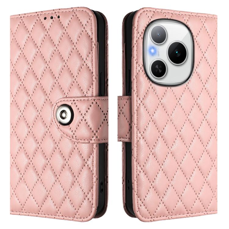 For Honor Power 5G Rhombic Texture Flip Leather Phone Case with Lanyard