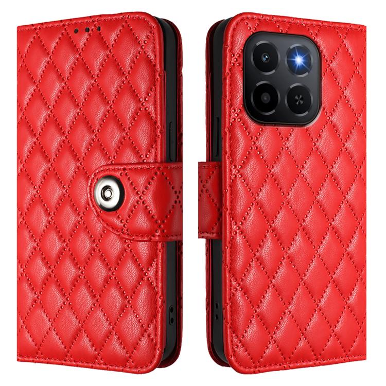 For Honor X6c 4G Rhombic Texture Flip Leather Phone Case with Lanyard
