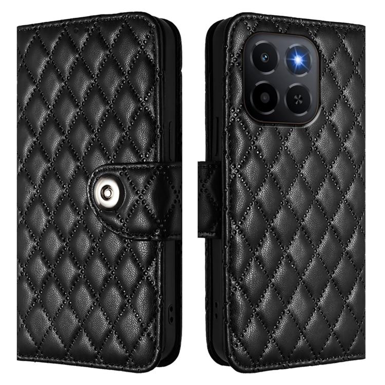 For Honor X6c 4G Rhombic Texture Flip Leather Phone Case with Lanyard