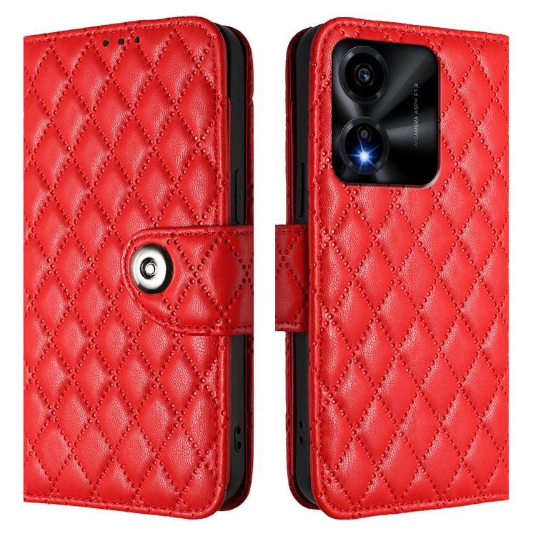 For Honor X5c Plus Rhombic Texture Flip Leather Phone Case with Lanyard